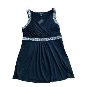 WHBM SLEEVELESS TANK TOP EMBROIDERED SHIRRED CLASSIC MODERN BLACK WHITE NWT $78